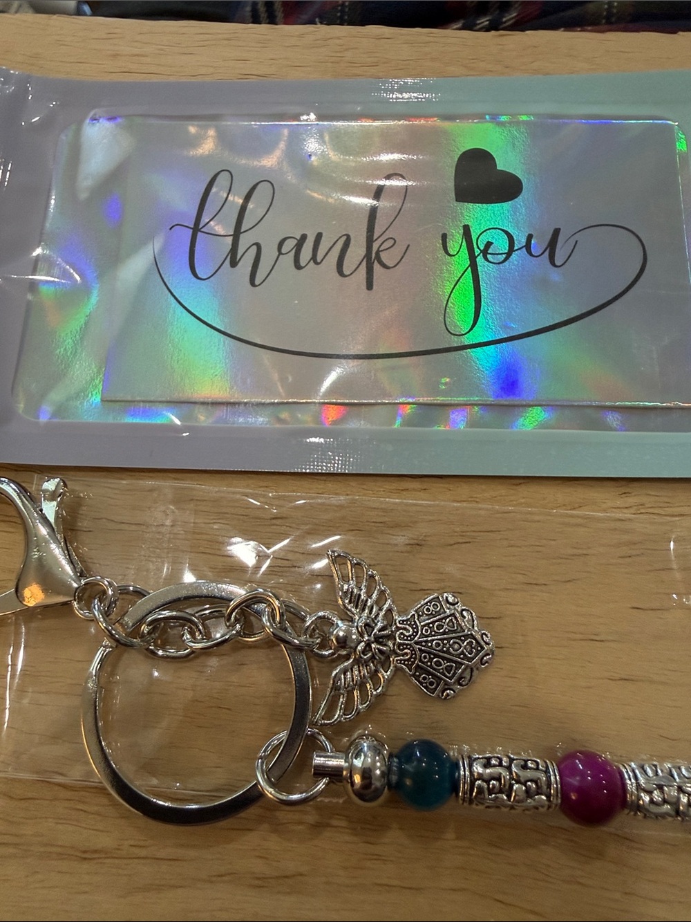 Beaded Angel Keychain with Silver Accents - Multicolor - Picture 8 of 9